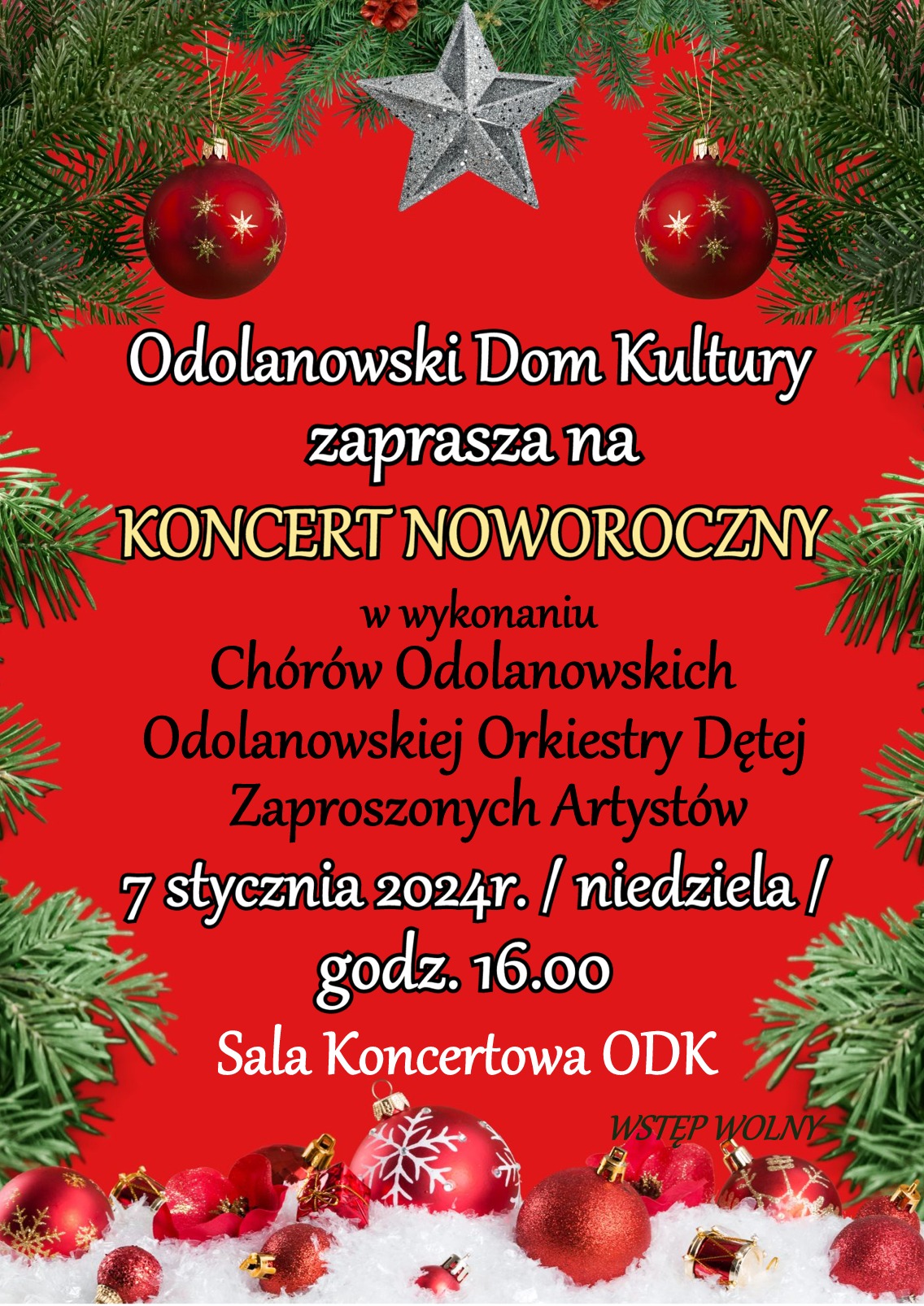 Odolanowski Dom Kultury zaprasza na koncert noworoczny w dniu 7 stycznia 2024 r.