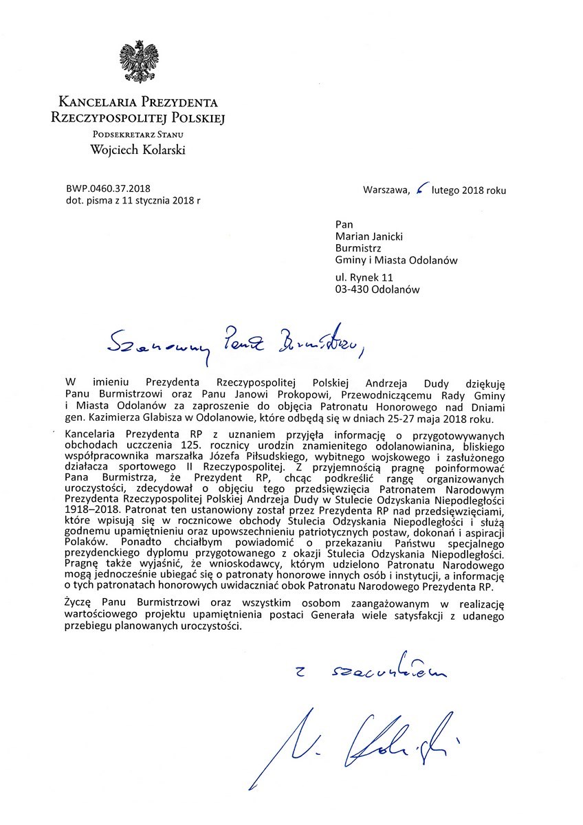 List z Kancelarii Prezydenta