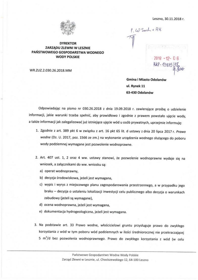 Stanowisko Wód Polskich w sprawie ujęć wody