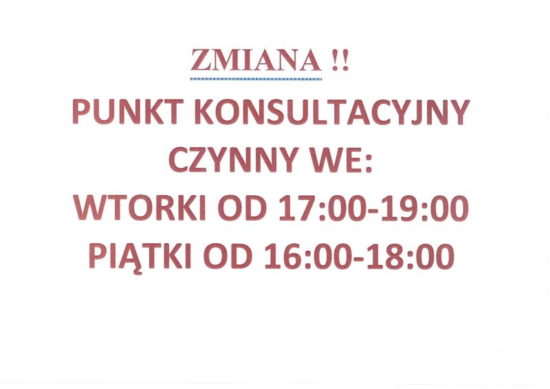 Zmiana godzin punktu konsultacyjnego