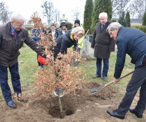 złożenie kwiatów i sadzenie dębu