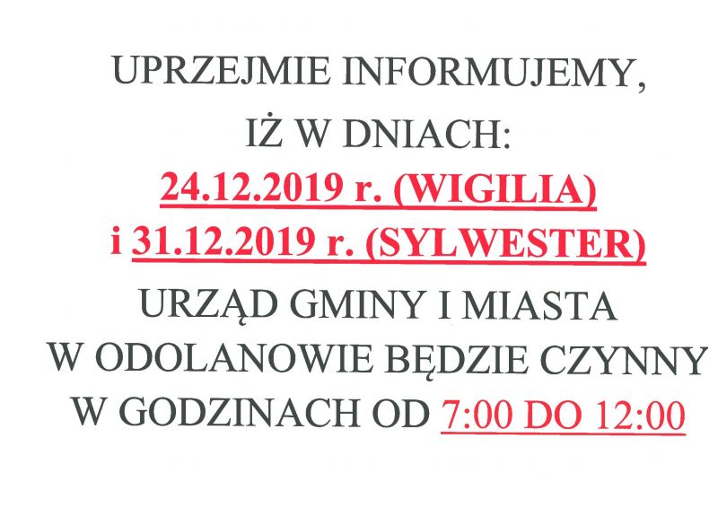 Zmiana godzin pracy Urzędu