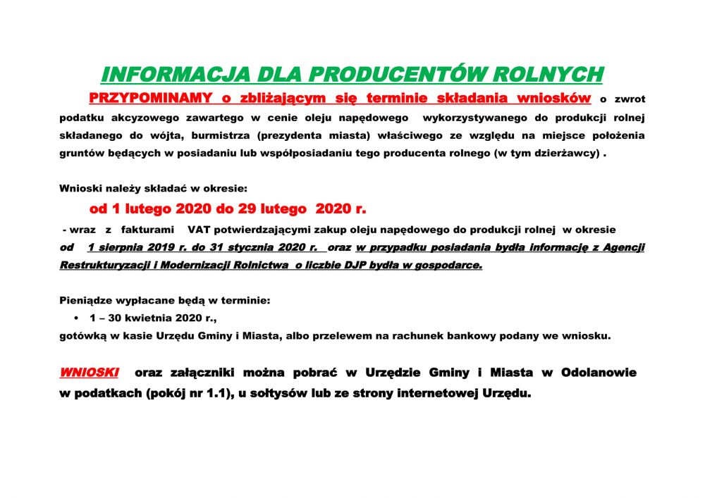 Informacja dla producentów rolnych