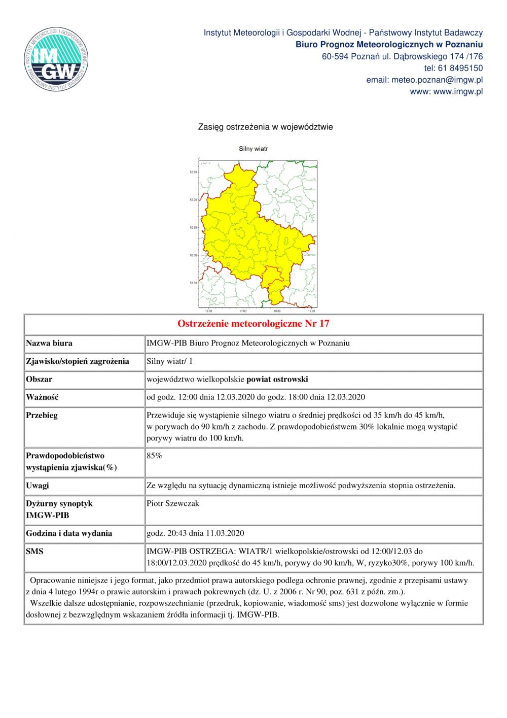 Ostrzeżenie meteorologiczne: silny wiatr