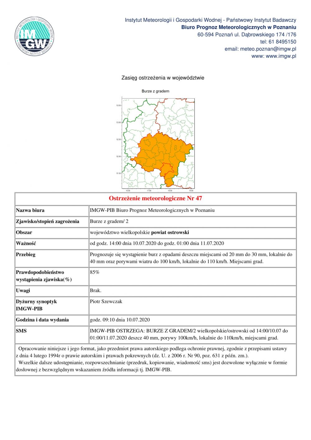 ostrzeżenie 10.07.2020