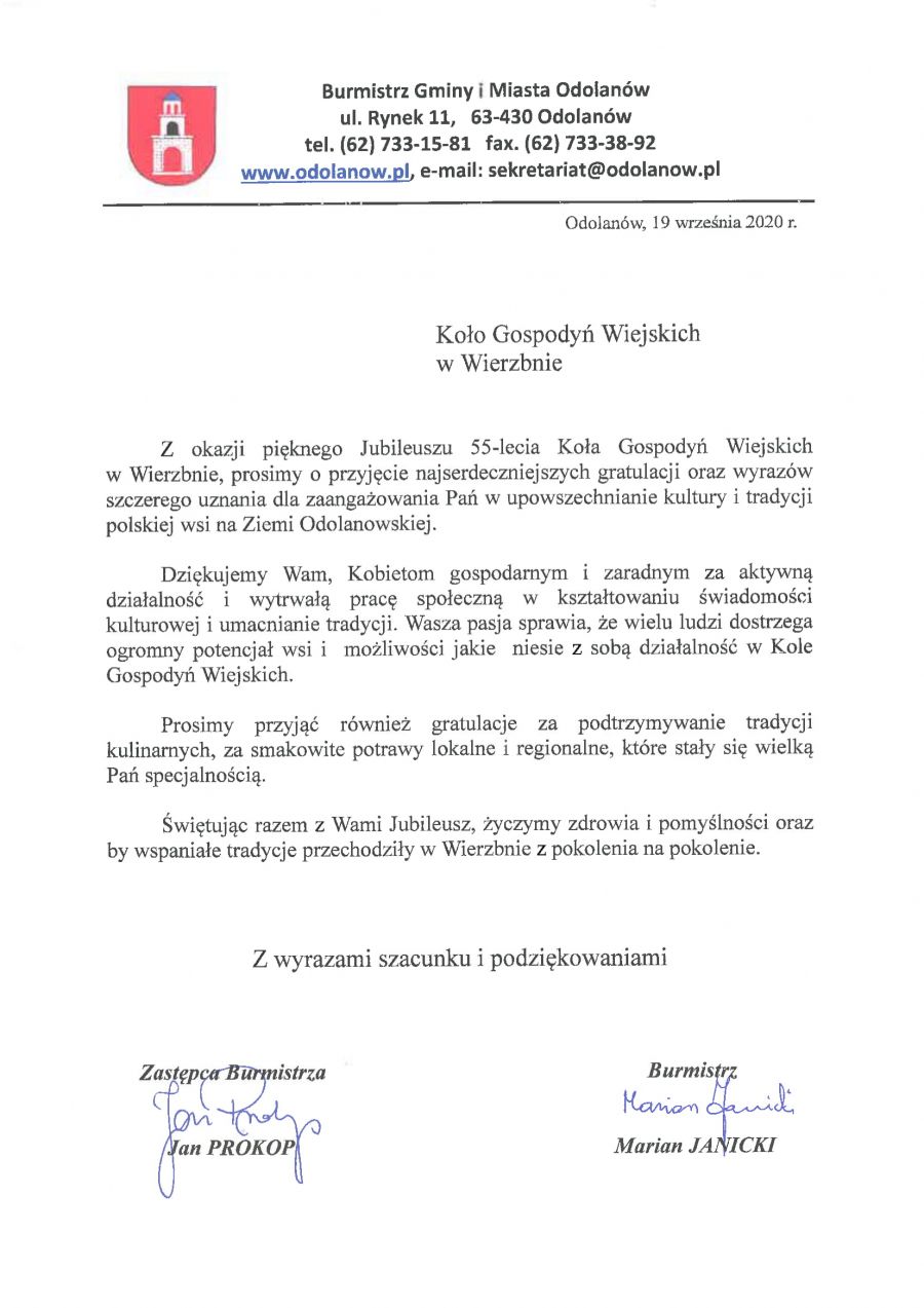Życzenia dla KGW Wierzbno