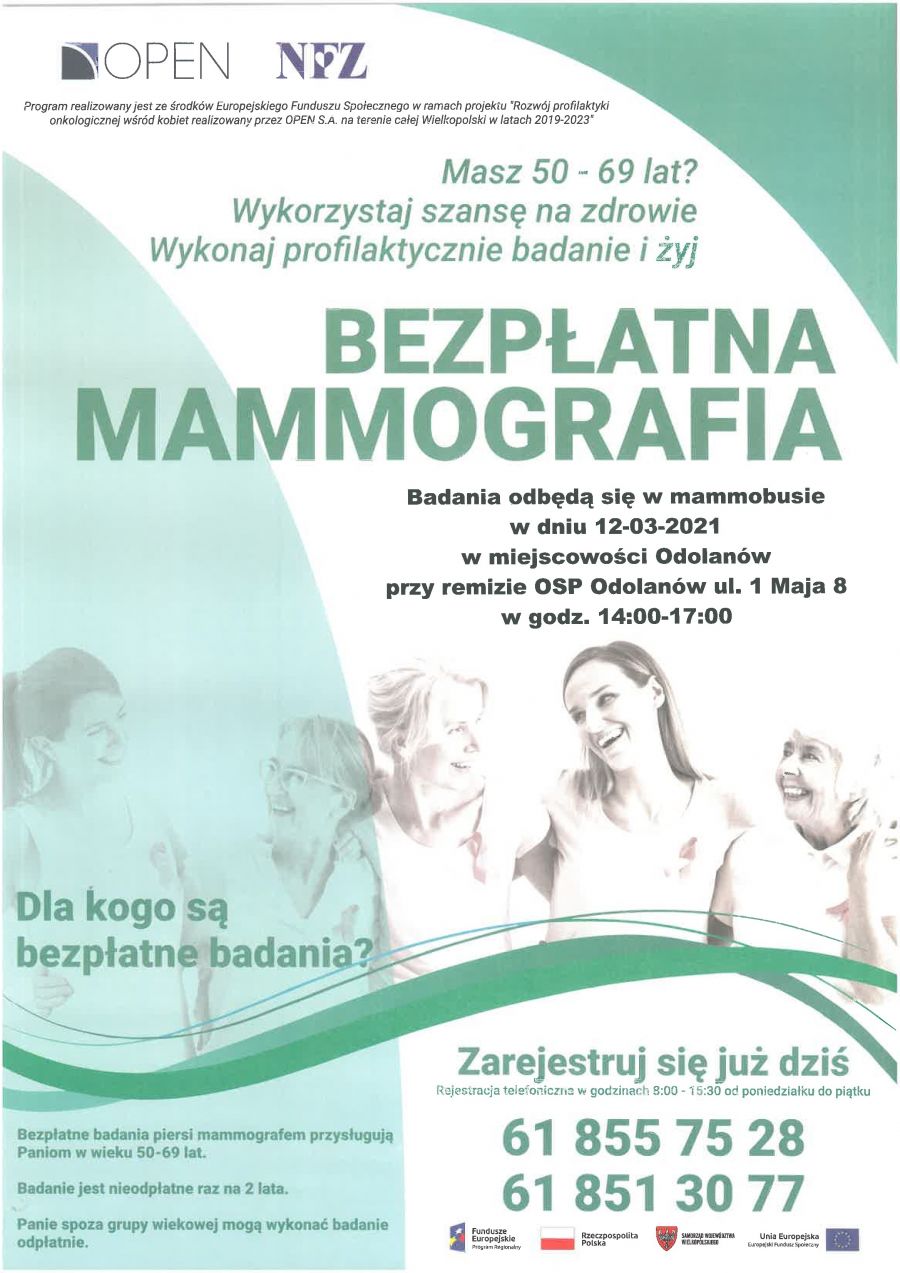 bezpłatna mammografia w dniu 12.03.2021