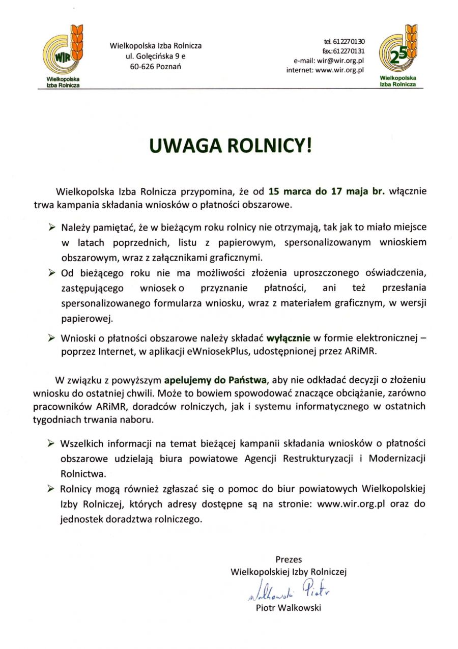 Uwaga rolnicy