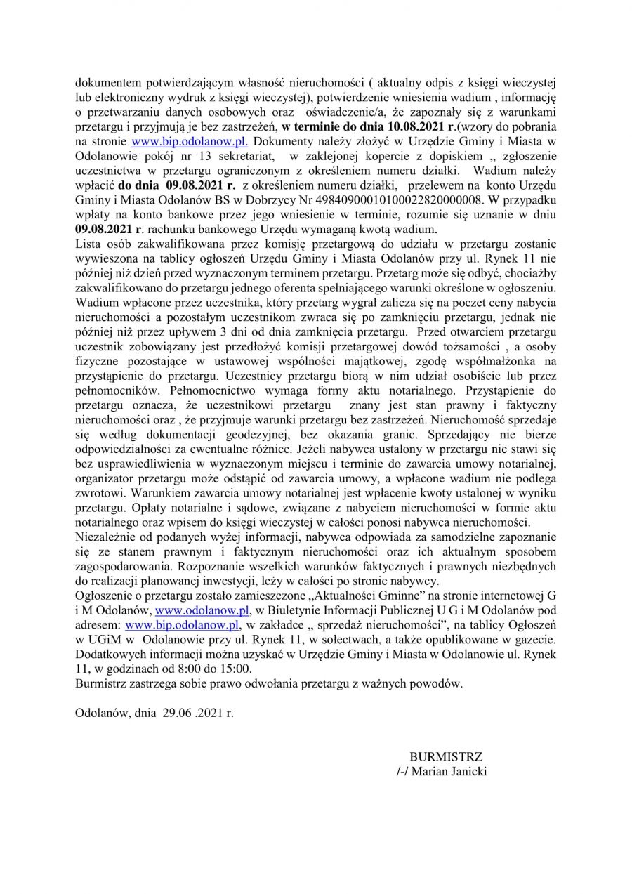 Burmistrz Gminy i Miasta Odolanów ogłasza II przetarg ustny ograniczony na sprzedaż nieruchomości położonych w miejscowości...