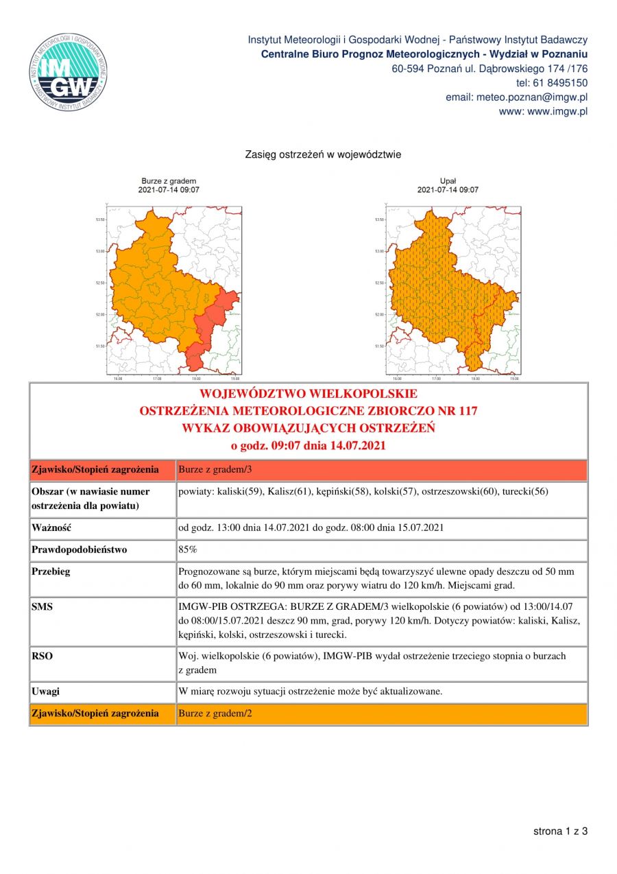 Prognozowane są burze, którym miejscami będą towarzyszyć ulewne opady deszczu od 50 mm do 60 mm, lokalnie do 90 mm oraz...