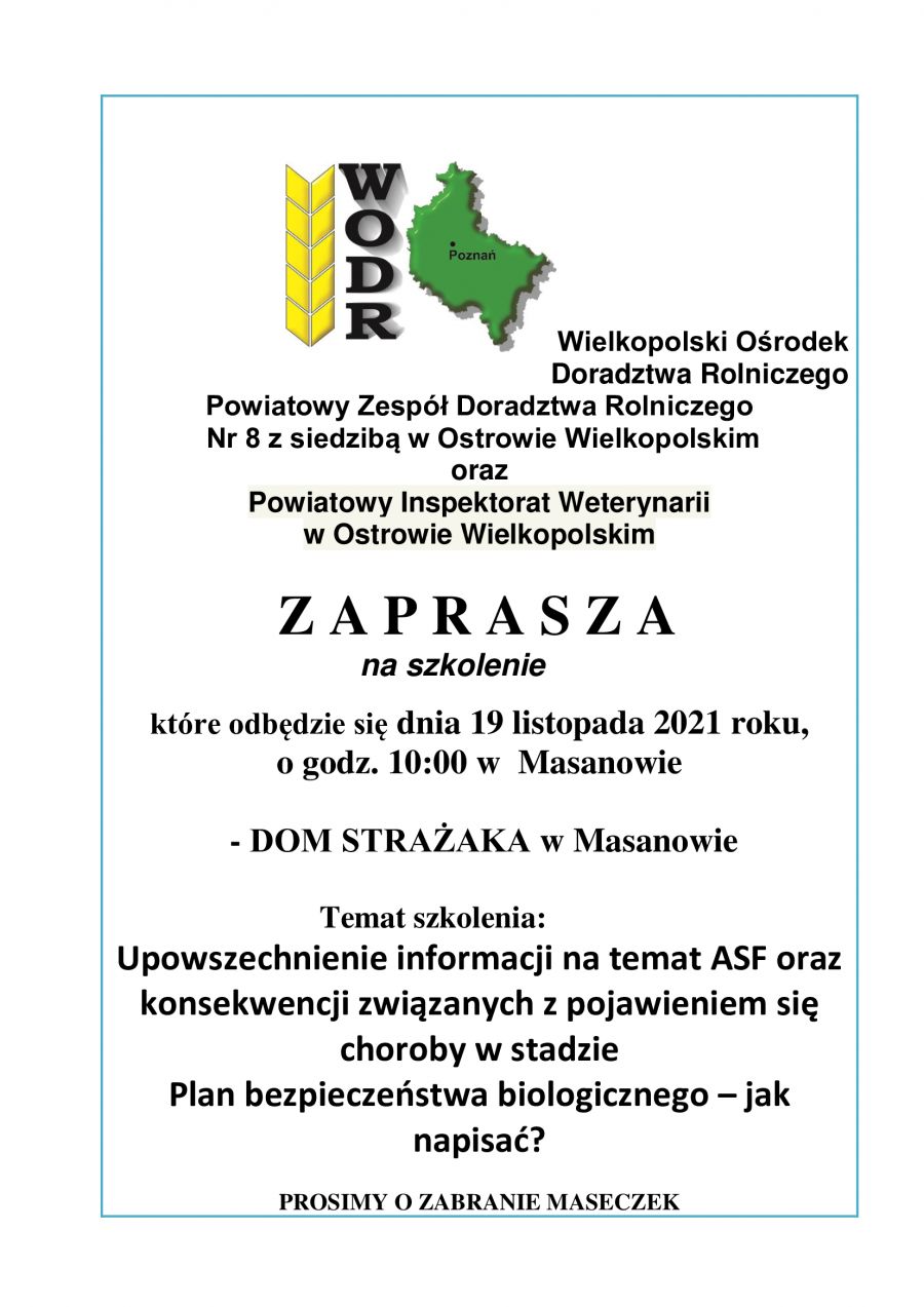 Zapraszamy na szkoleniektóre odbędzie się dnia 19 listopada 2021 roku, o godz. 10:00 w Masanowie w Domu Strażaka. Temat...