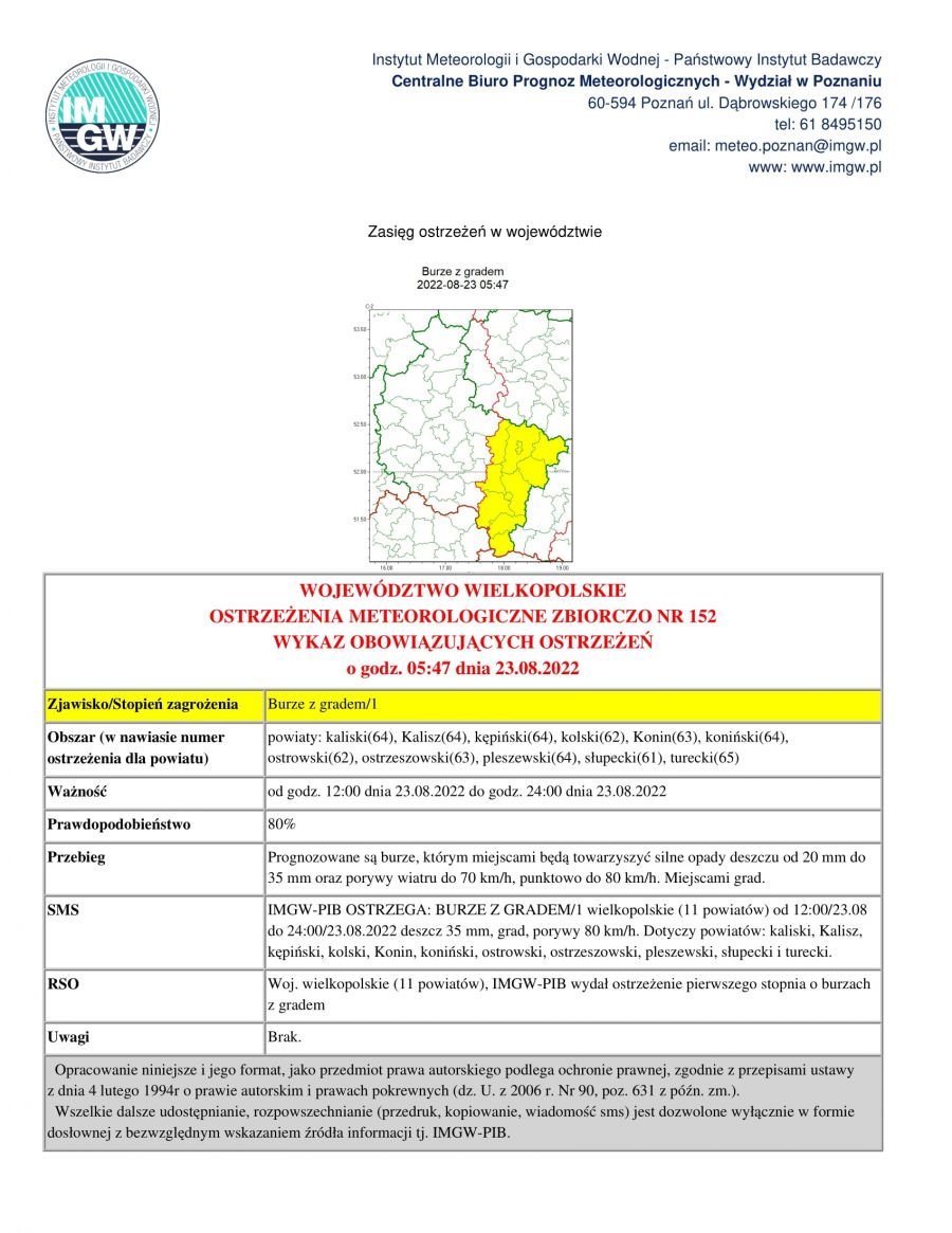 Prognozowane są burze, którym miejscami będą towarzyszyć silne opady deszczu od 20 mm do 35 mm oraz porywy wiatru do 70...