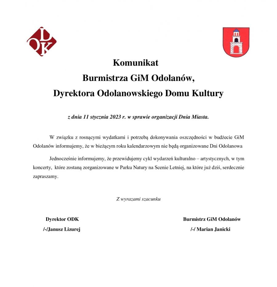 W związku z rosnącymi wydatkami i potrzebą dokonywania oszczędności w budżecie GiM Odolanów informujemy, że w bieżącym roku...