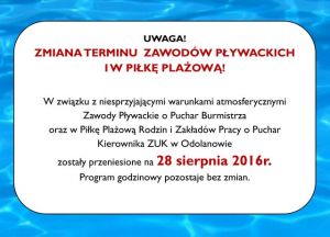 Zmiana terminu zawodów pływackich i w piłkę plażową