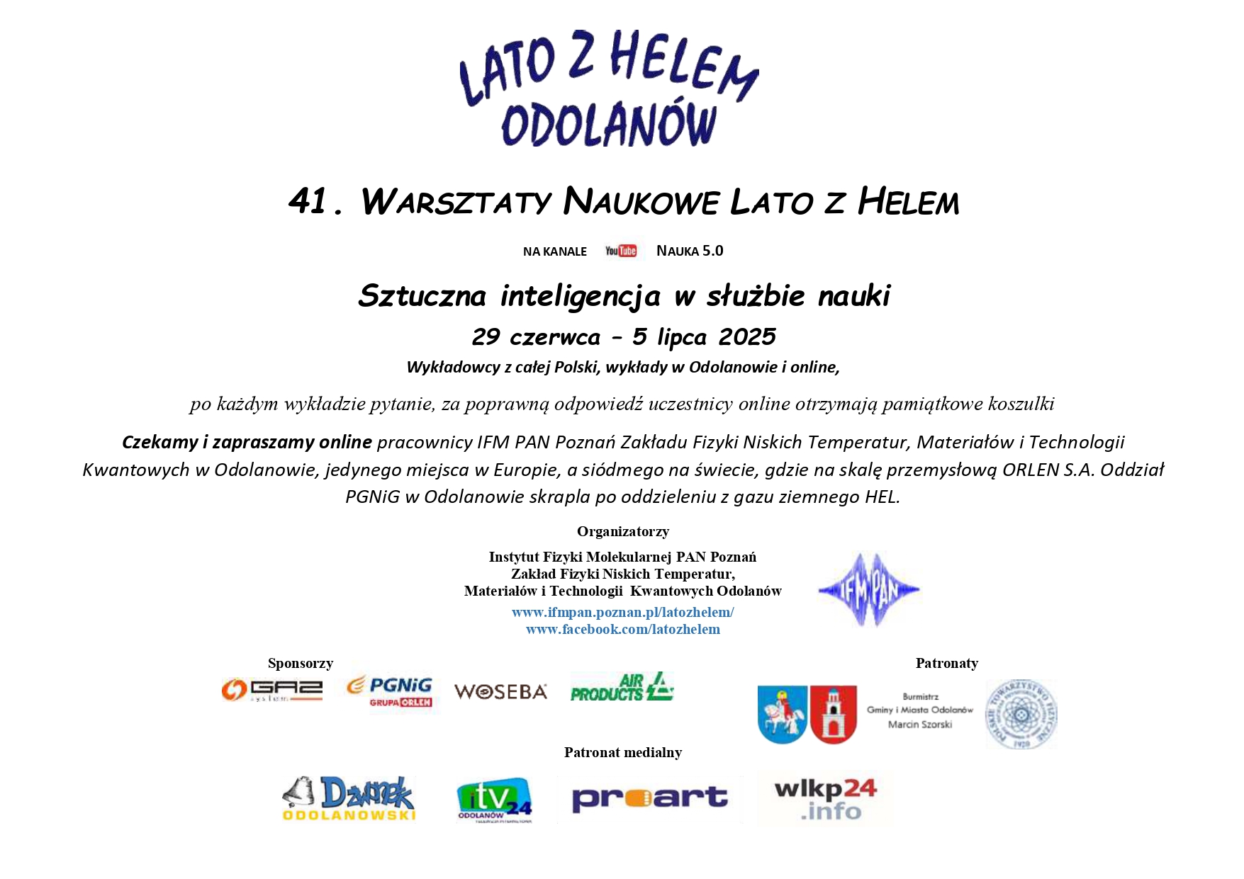 41 Warsztaty Naukowe Lato z Helem odbędą się w dniach 29 czerwca - 5 lipca