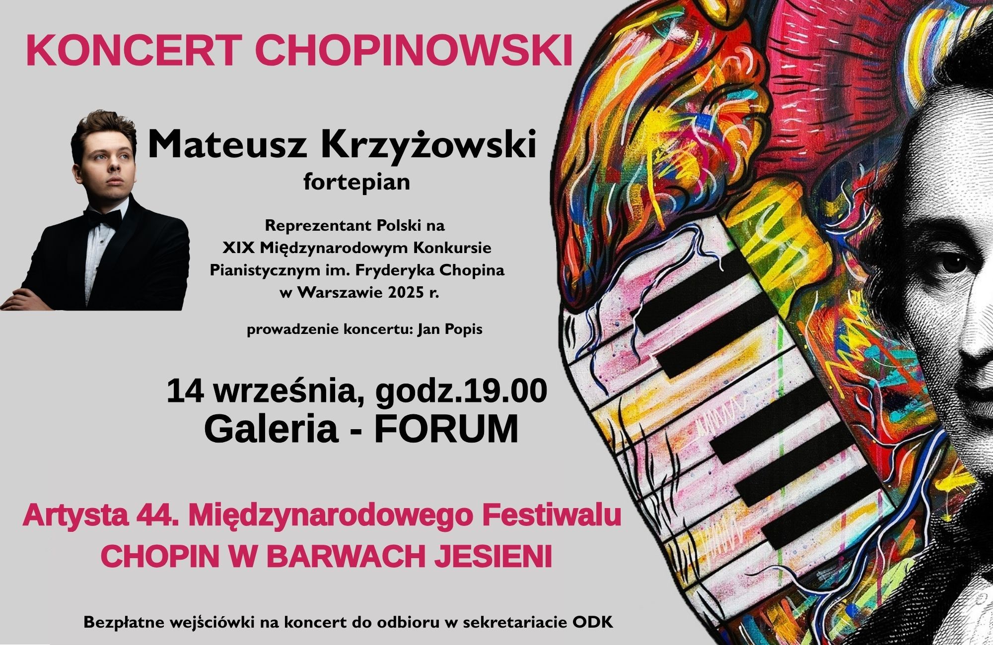 Serdecznie zapraszamy na wyjątkowy koncert fortepianowy w wykonaniu Mateusza Krzyżowskiego